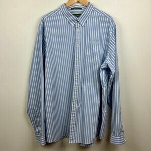 Eddie Bauer Blue White Stripe Wrinkle Resistant Shirt TXXXL